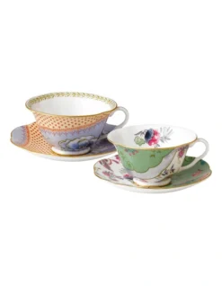 Wedgwood Butterfly Bloom Teacup & Saucer Set Of 2