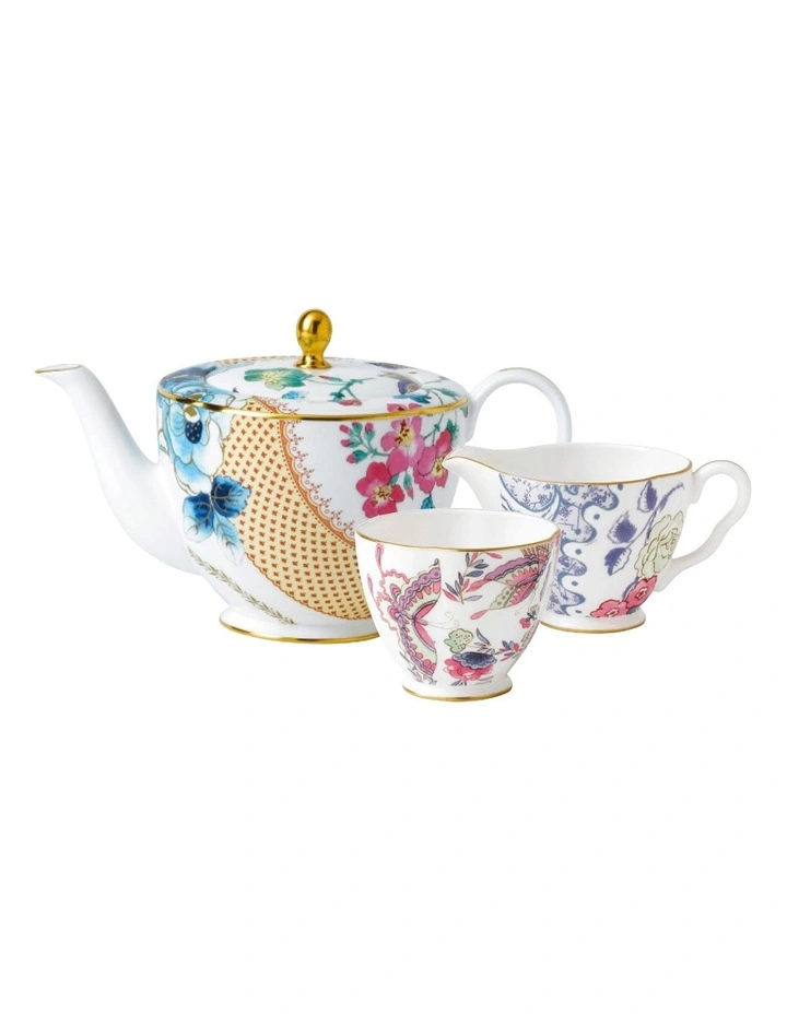 Wedgwood Butterfly Bloom Teapot Sugar & Creamer 3 Wedgwood Butterfly Bloom Teapot Sugar & Creamer