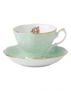 Polka Rose Teacup & Saucer Green