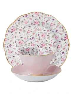 Rose Confetti Teacup Saucer & Plate Pink