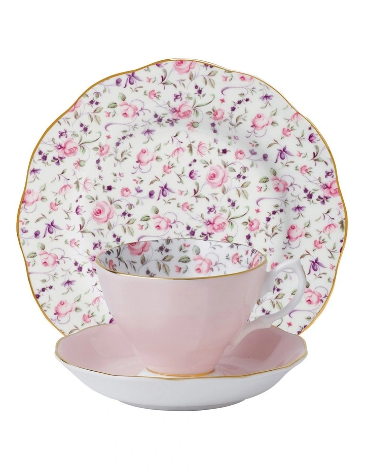 Rose Confetti Teacup Saucer & Plate Pink 3 Rose Confetti Teacup Saucer & Plate Pink