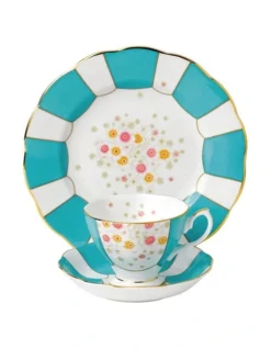 Mint Deco 1930 Teacup Saucer & Plate White