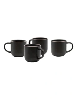 Hana 4 Piece 300ml Mug Set Black