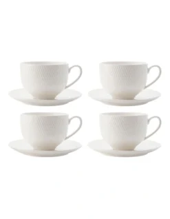 Maxwell & Williams White Basics Diamonds Tea Cup & Saucer 220ML Set Of 4