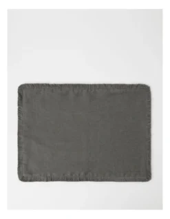 Fringed Linen Placemat Dark Stone