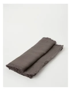 Fringed Linen Table Runner 45x180cm Dark Stone