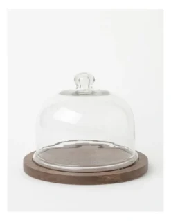Heritage Walnut Look Small Glass Dome Wood Board 25cm X 19cm