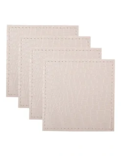 Maxwell & Williams Table Accents Leather Look Alligator Coaster Set Of 4 In White