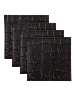 Maxwell & Williams Table Accents Leather Look Alligator Coaster Set Of 4 Black