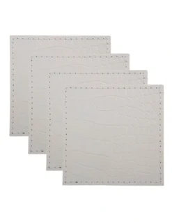 Maxwell & Williams Table Accents Leather Look Alligator Coaster Set Of 4 In Ecru