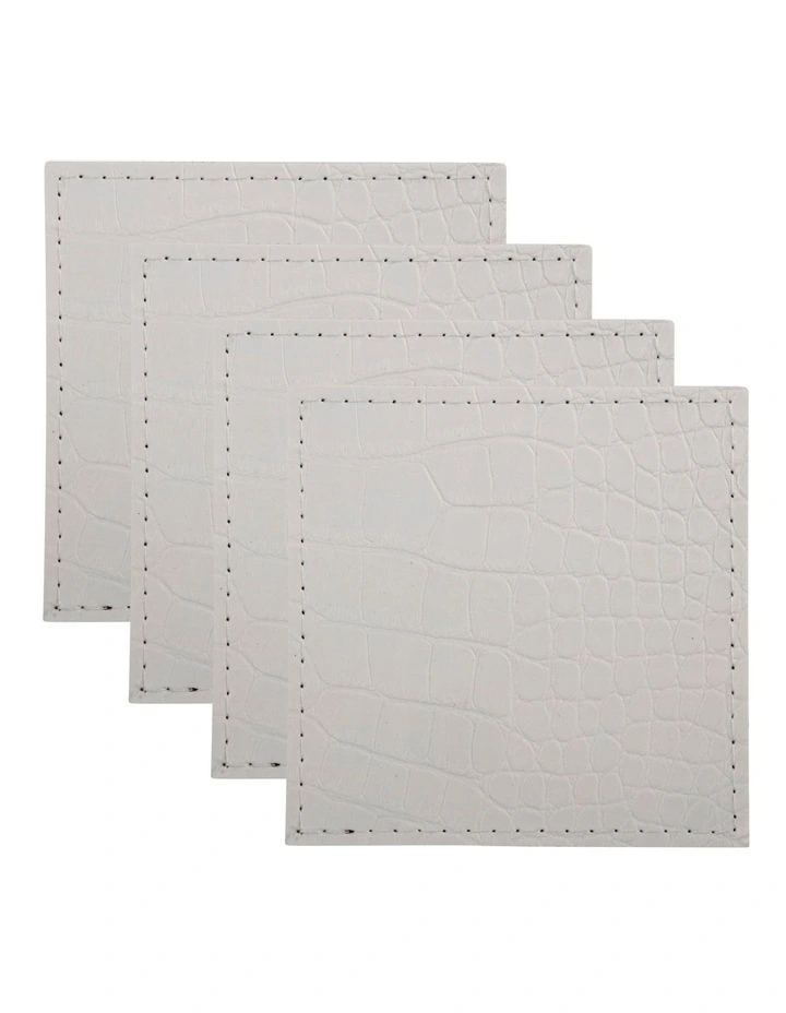 Maxwell & Williams Table Accents Leather Look Alligator Coaster Set Of 4 In Ecru 3 Maxwell & Williams Table Accents Leather Look Alligator Coaster Set Of 4 In Ecru