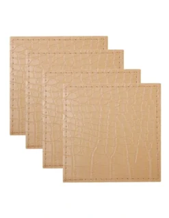 Maxwell & Williams Table Accents Leather Look Alligator Coaster Set Of 4 Tan