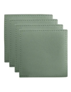 Maxwell & Williams Table Accents Leather Look Cowhide Coaster Set Of 4 In Sage
