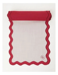 Heritage Florence Scalloped Edge Table Runner In Red And White