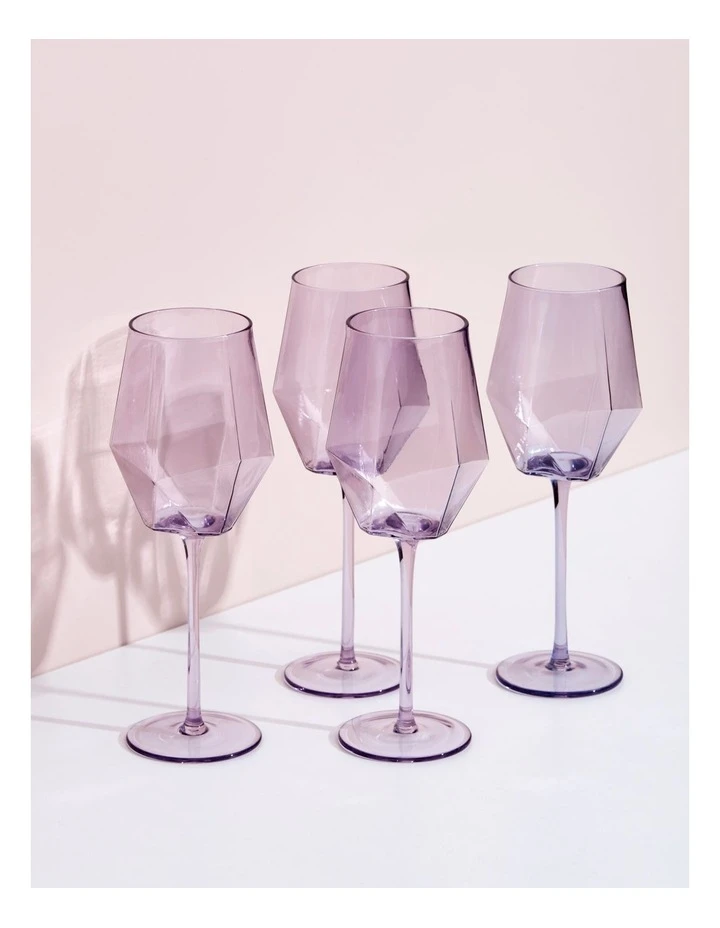 Geo Red Wine Glass Set Of 4 In Purple Heather 4 Geo Red Wine Glass Set Of 4 In Purple Heather - Image 2