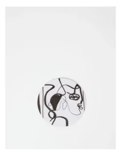 Leather Look Coaster Faces In Black And White Round