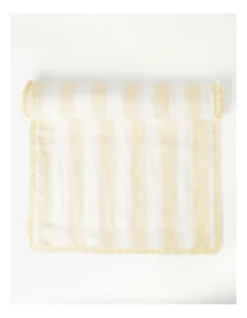 Fringed Linen Table Runner Wide Stripe In Yellow