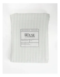 Fringed Linen Tablecloth Fine Lines In Morning Mist