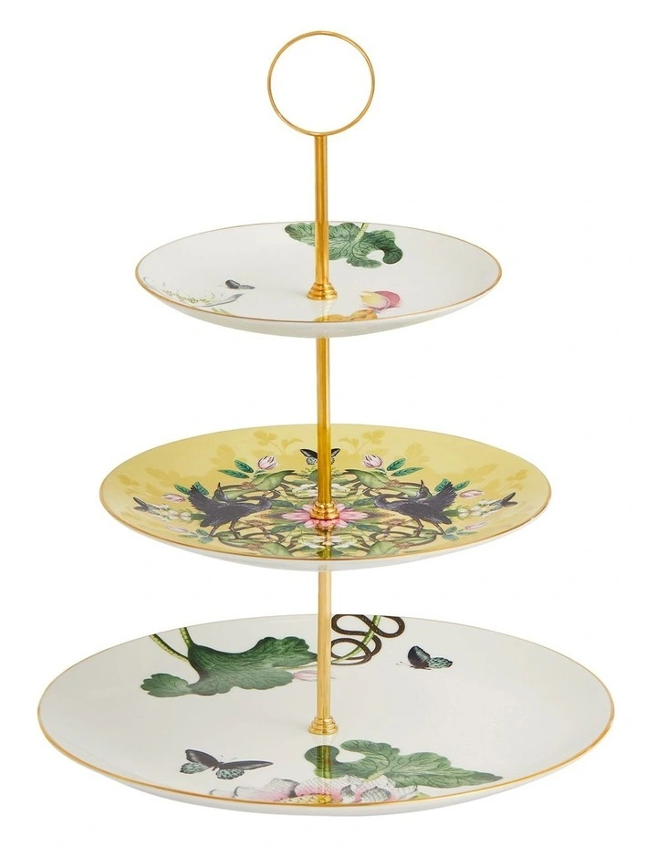 Wedgwood Wonderlust Waterlily 3 Tier Cake Stand In White/Yellow 3 Wedgwood Wonderlust Waterlily 3 Tier Cake Stand In White/Yellow
