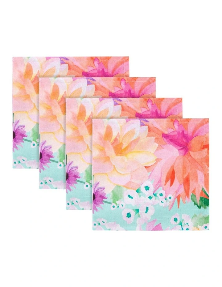 Maxwell & Williams Teas & C's Dahlia Daze Cotton Napkin Set Of 4 45x45cm In Multi 3 Maxwell & Williams Teas & C's Dahlia Daze Cotton Napkin Set Of 4 45x45cm In Multi