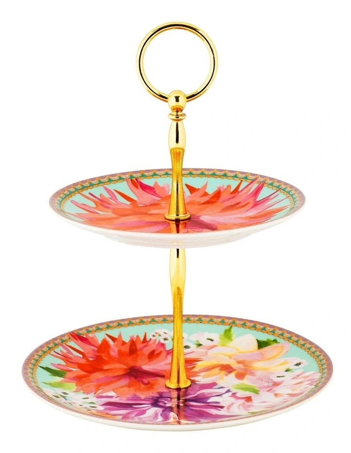 Maxwell & Williams Teas & C's Dahlia Daze 2 Tiered Cake Stand Gift Boxed In Multi 3 Maxwell & Williams Teas & C's Dahlia Daze 2 Tiered Cake Stand Gift Boxed In Multi