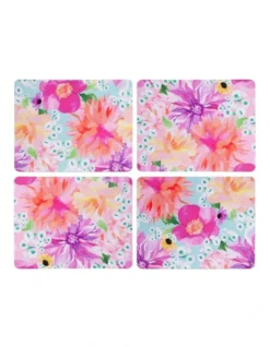 Maxwell & Williams Teas & C's Dahlia Daze Cork Back Placemat Set Of 4 34x26.5cm Assorted Gift Boxed