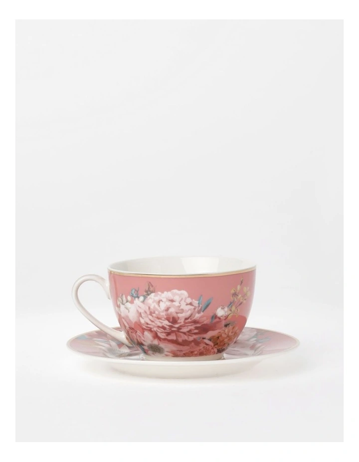 Heritage High Tea Floral Tea Cup & Saucer Coupe In Pink 3 Heritage High Tea Floral Tea Cup & Saucer Coupe In Pink