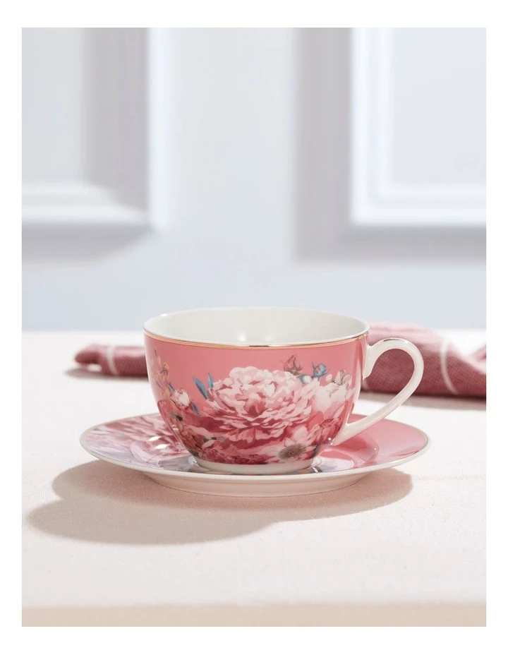 Heritage High Tea Floral Tea Cup & Saucer Coupe In Pink 4 Heritage High Tea Floral Tea Cup & Saucer Coupe In Pink - Image 2
