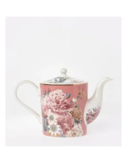Heritage High Tea Floral Tea Pot Conical With Stainless Steel Strainer In White