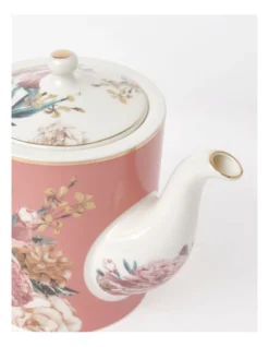 Heritage High Tea Floral Tea Pot Conical With Stainless Steel Strainer In White -Cutlery Shop 942120910 3 720x928