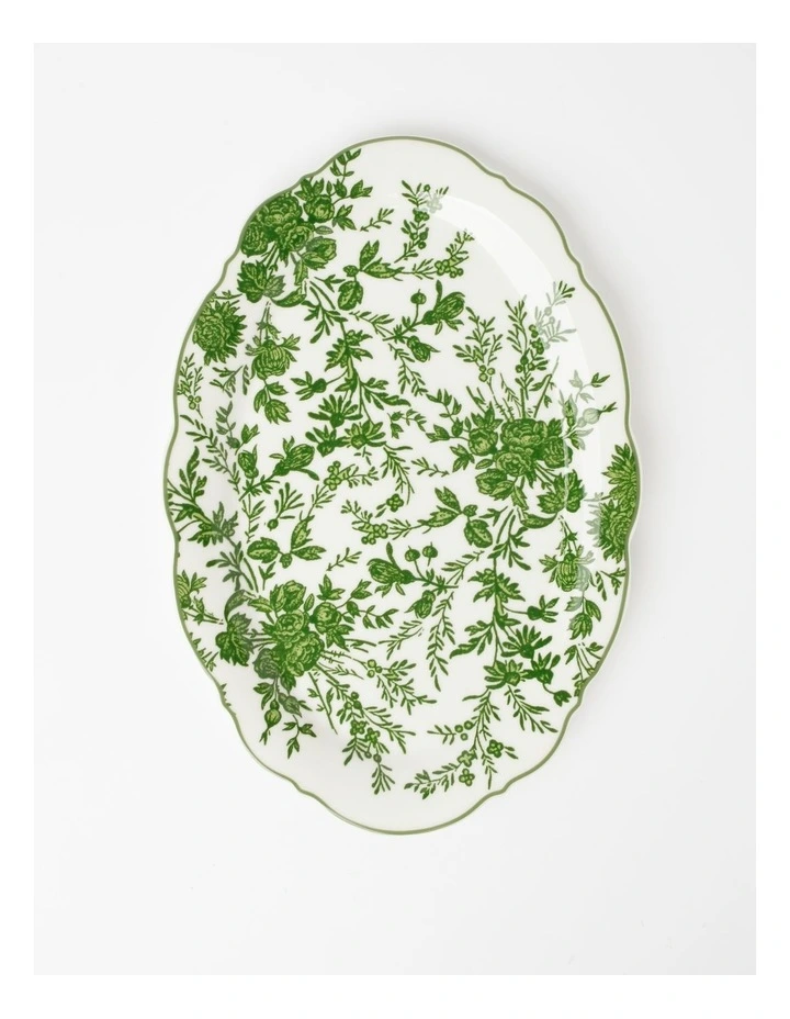 Heritage Green Toile Floral Oval Platter Scalloped 35.7cm In Green 4 Heritage Green Toile Floral Oval Platter Scalloped 35.7cm In Green - Image 2
