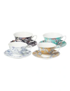 Floral Cups & Saucer Set Of 4 200ml In Multi