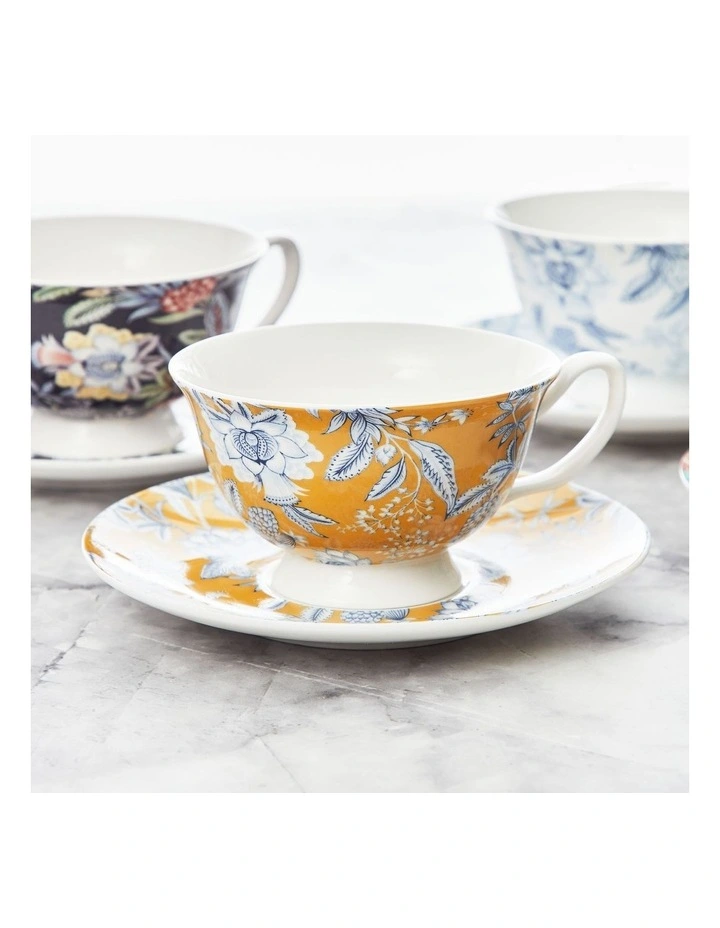 Floral Cups & Saucer Set Of 4 200ml In Multi 4 Floral Cups & Saucer Set Of 4 200ml In Multi - Image 2