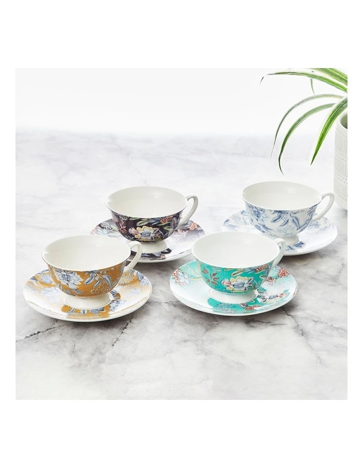 Floral Cups & Saucer Set Of 4 200ml In Multi 6 Floral Cups & Saucer Set Of 4 200ml In Multi - Image 4
