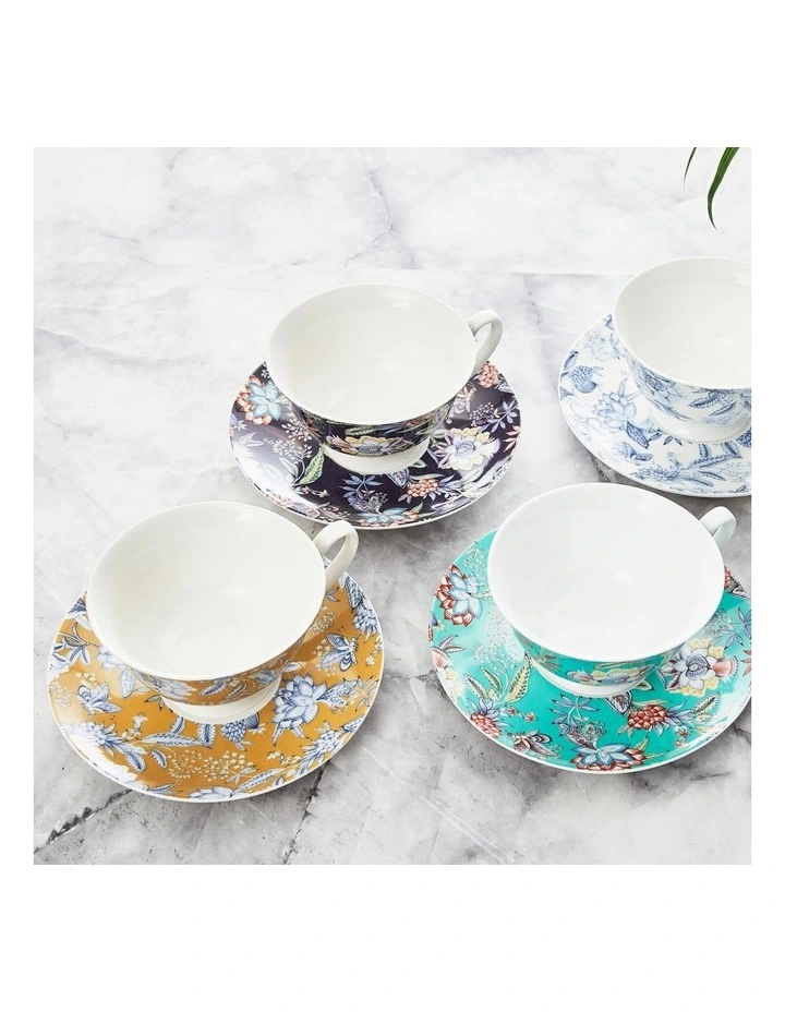 Floral Cups & Saucer Set Of 4 200ml In Multi 7 Floral Cups & Saucer Set Of 4 200ml In Multi - Image 5