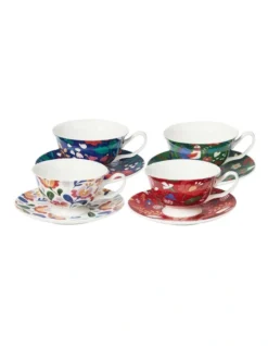 Botanic Cups & Saucer Set Of 4 200ml In Multi