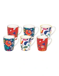 Floral Porcelain Polish Mugs Set Of 6 In Multi