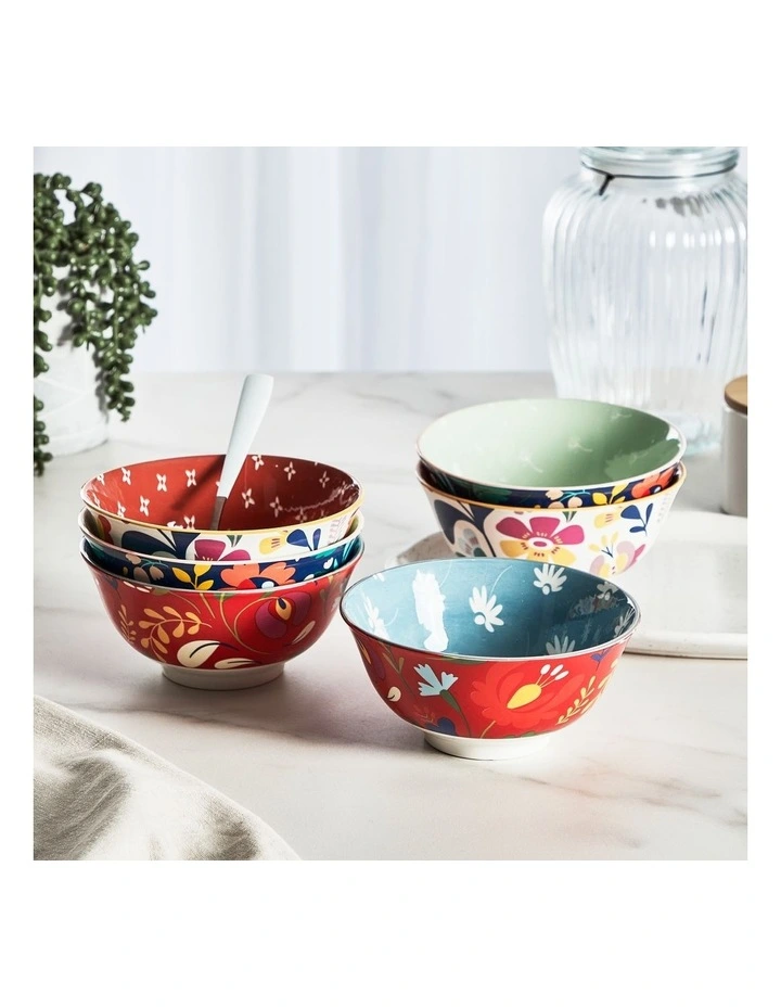 Floral Porcelain Polish Soup Bowls Set Of 6 In Multi 4 Floral Porcelain Polish Soup Bowls Set Of 6 In Multi - Image 2